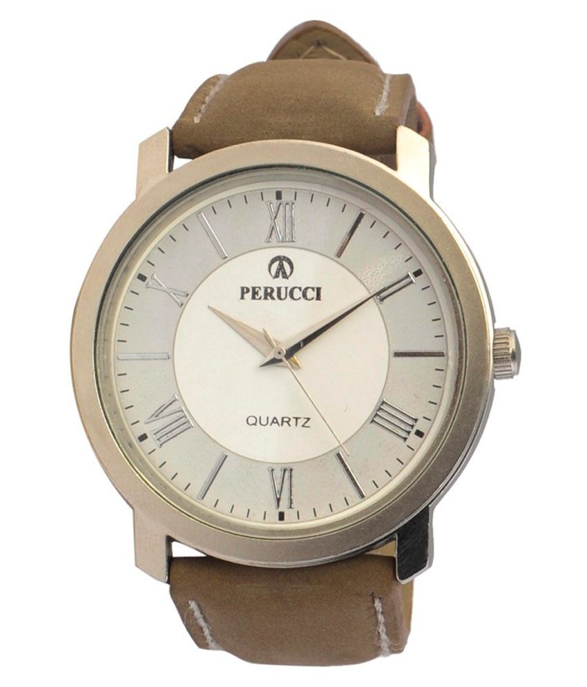 Perucci White Analog Leather Round Watch - Buy Perucci White Analog