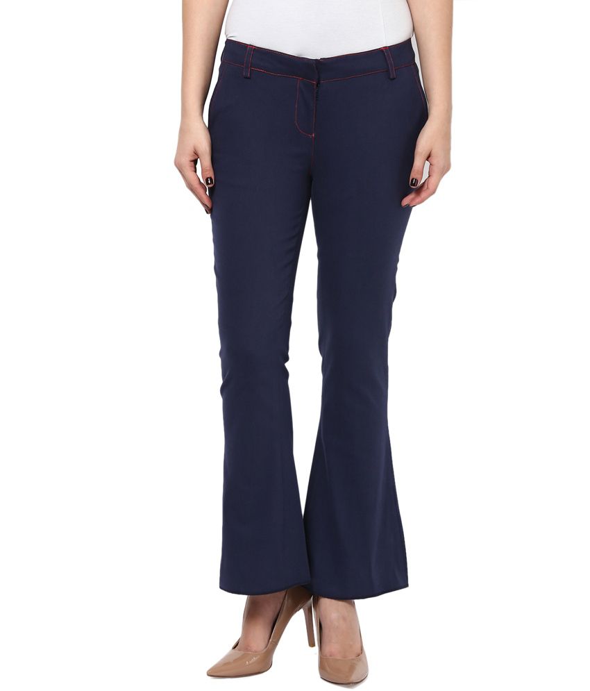 Buy Kaaryah Women'S Navy Blue Skinny Fit Boot Cut Formal Trousers ...