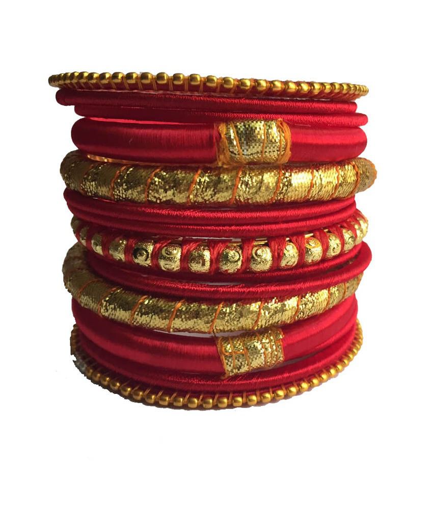 Kuhuk Red and Golden Combination of Thread and Metal Bangles: Buy Kuhuk ...