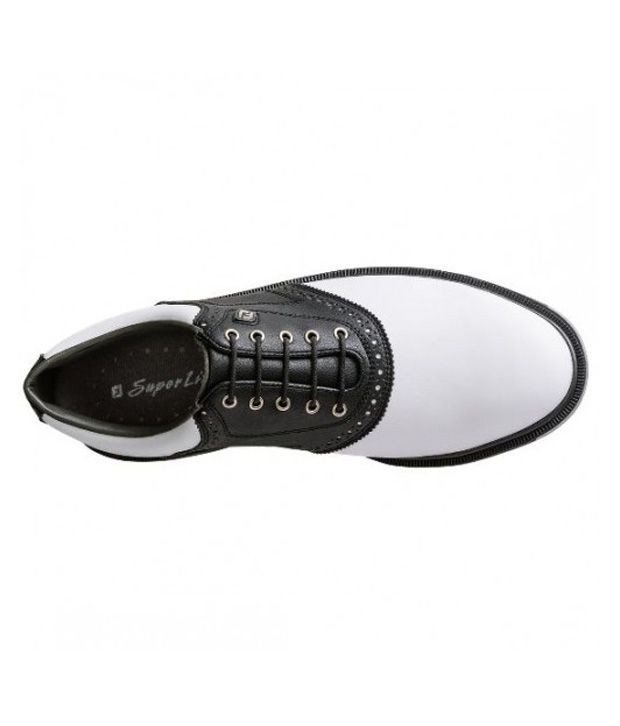 white and black golf shoes