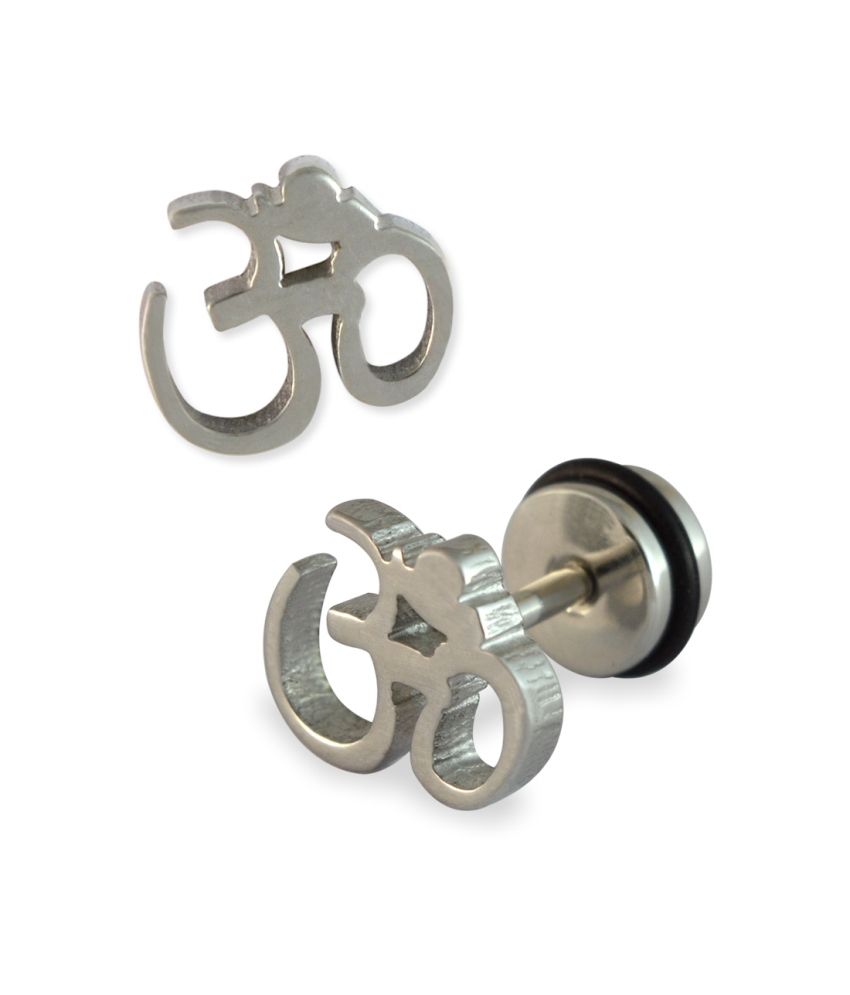 Om Men S Stud Earring Silver Online At Low Price In India Om Men S Stud Earring Silver