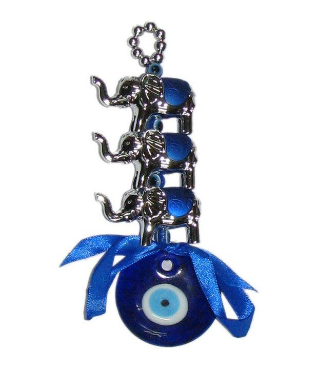     			Vlt Blue Evil Eye Wall Hanging With 3 Elephants