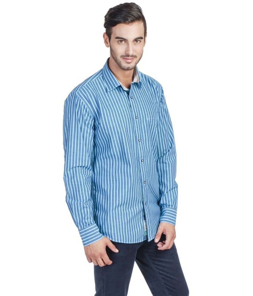 French Twins Blue Cotton Slim Fit Casual Shirt For Men - Buy French ...