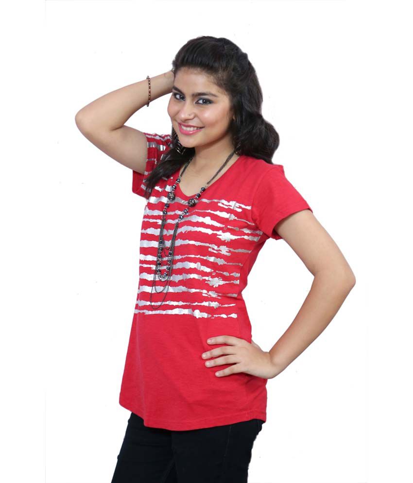 The Cleavage Red Cotton Tops - Buy The Cleavage Red Cotton Tops Online ...