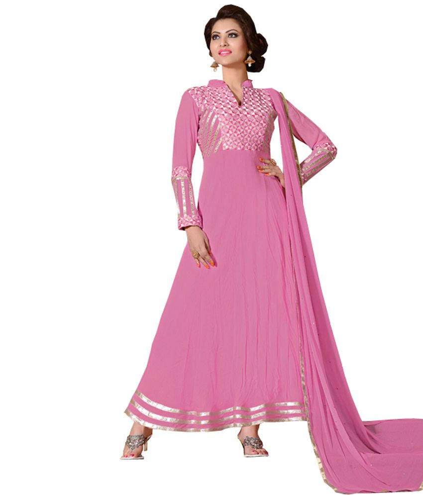Swami Pink Georgette Unstitched Dress Material Buy Swami Pink