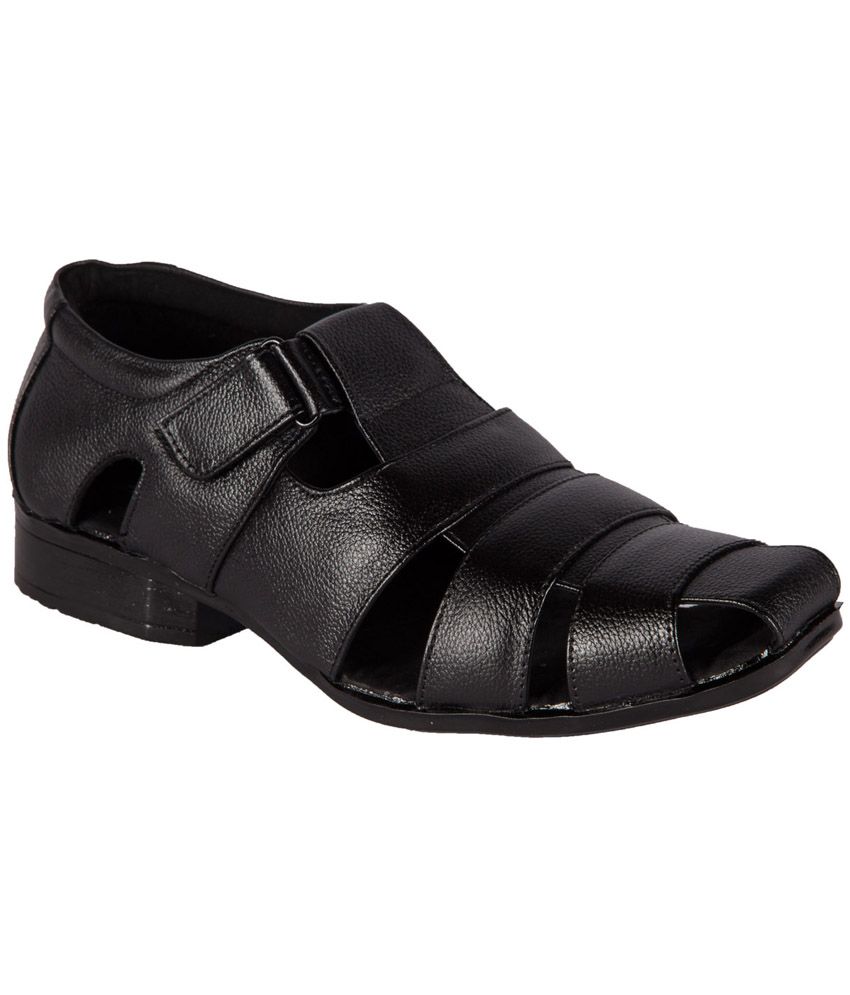 black leather velcro sandals