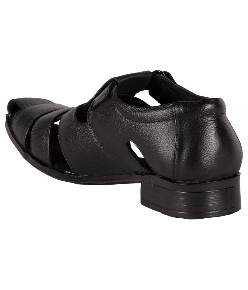 black leather velcro sandals