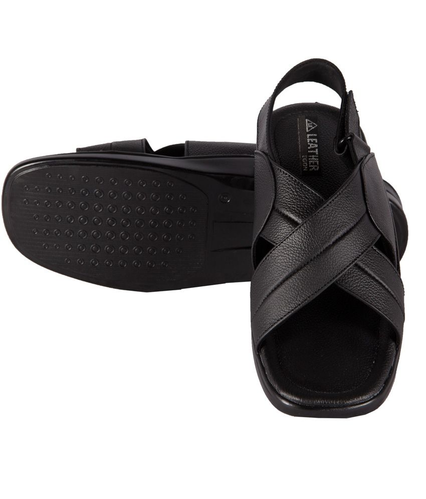 black leather velcro sandals