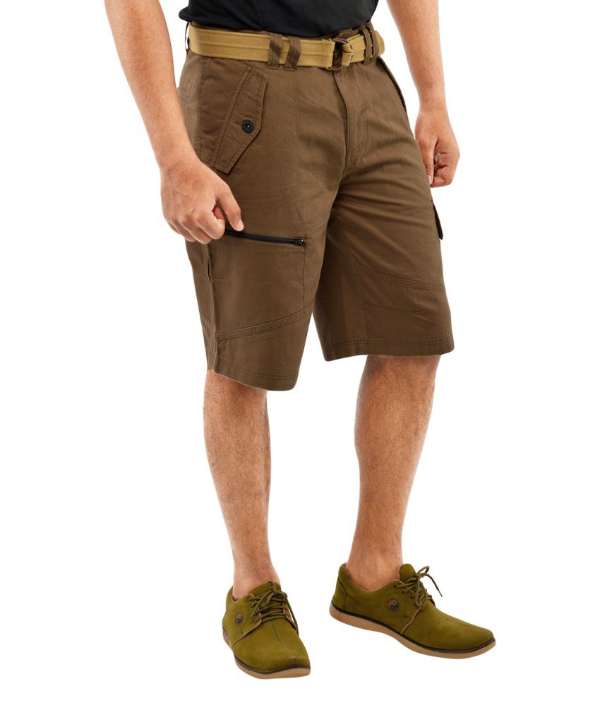 Blue Wave - Tan Cotton Solid Cargo Shorts for Men with Belt - Buy Blue ...