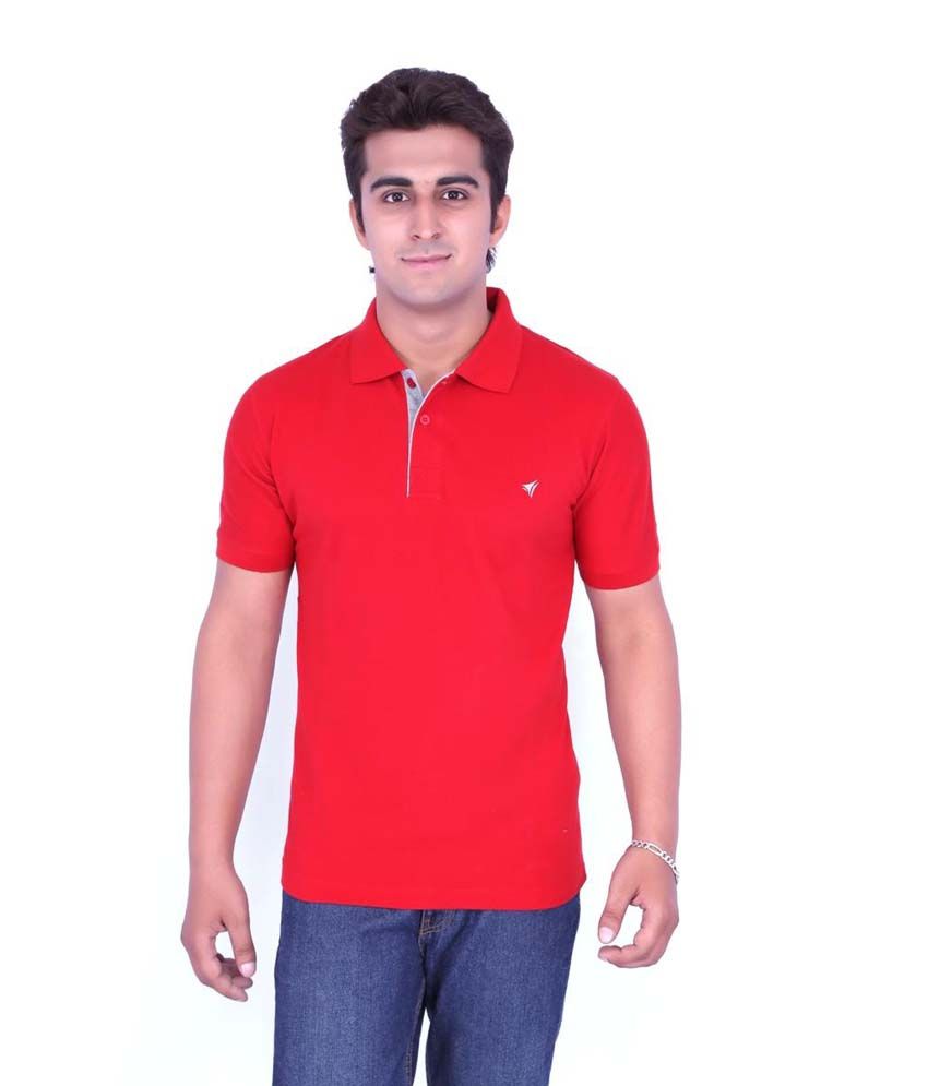 Neva Red Plain Stylish Collar T-Shirt - Buy Neva Red Plain Stylish ...