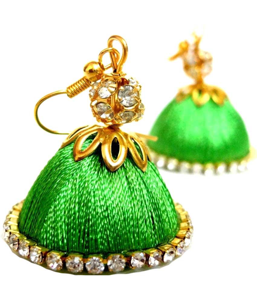 Silk Thread Accessories Green Hangings Jhumkis