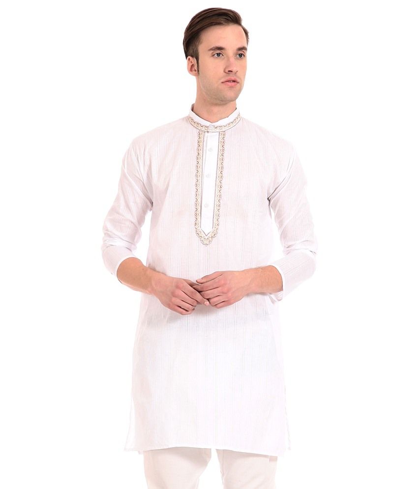 Fedrigo Exclusive White Embroidery Kurta Pyjama Set With Pilot