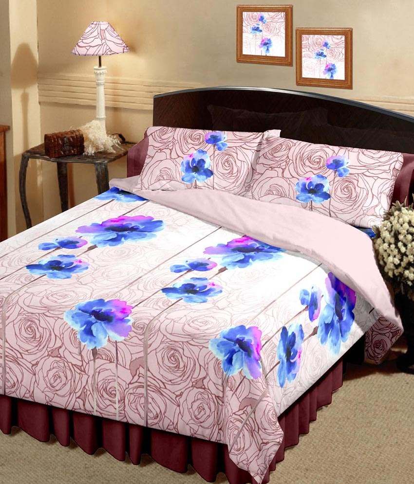 Raymond Home Blue Floral Cotton Double Bed Sheet with 2 Pillow Covers