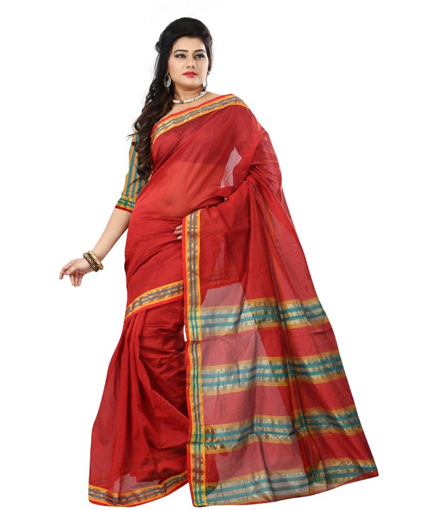 white and red cotton saree online