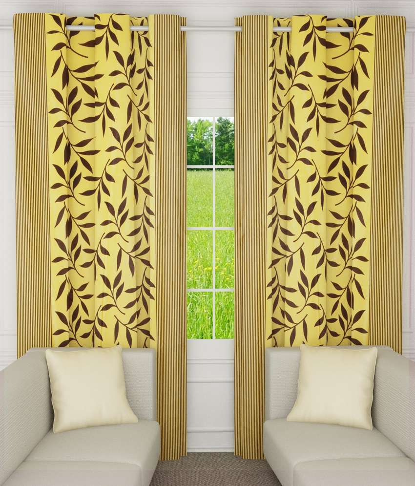     			Home Candy Set of 2 Long Door Eyelet Curtains Floral Yellow