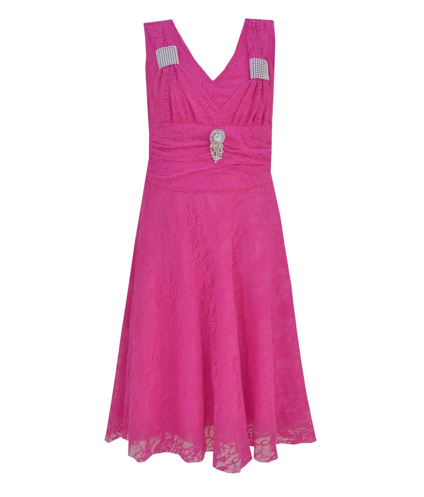 Kids Rock Pink Blended Sleeveless Party Wear Dress - Buy Kids Rock Pink ...