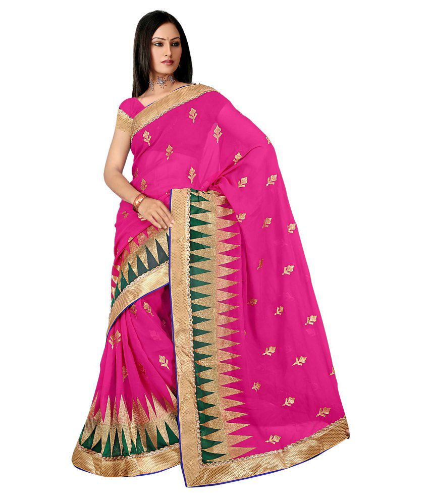Sangam Saree Pink Pure Chiffon Meenakari Work Saree - Buy Sangam Saree ...