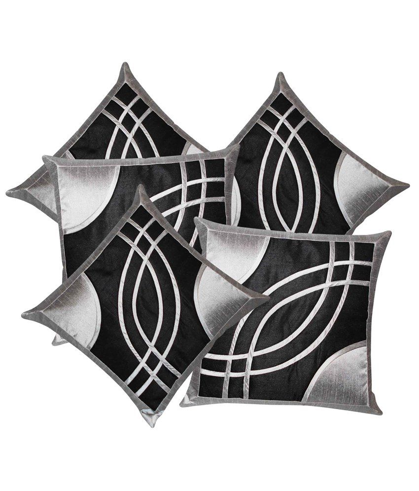     			Zikrak Exim Eye Design Black N Silver Cushion Covers 30x30 Cms (Set of 5)