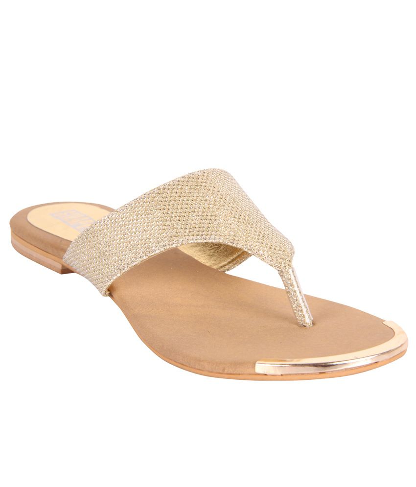 Strap Up Gold Open Toe Without Back Strap Flat Sandals Price in India ...