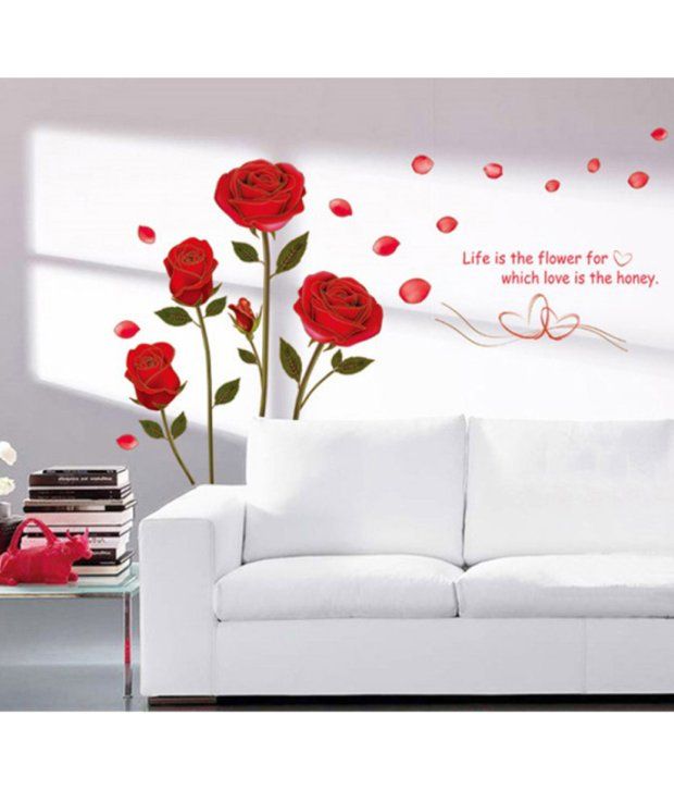     			HOMETALES Romantic Rose Flowers Sticker ( 120 cm x 75 cm)