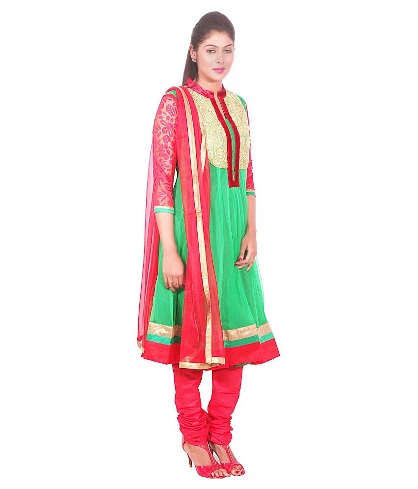 green and red anarkali