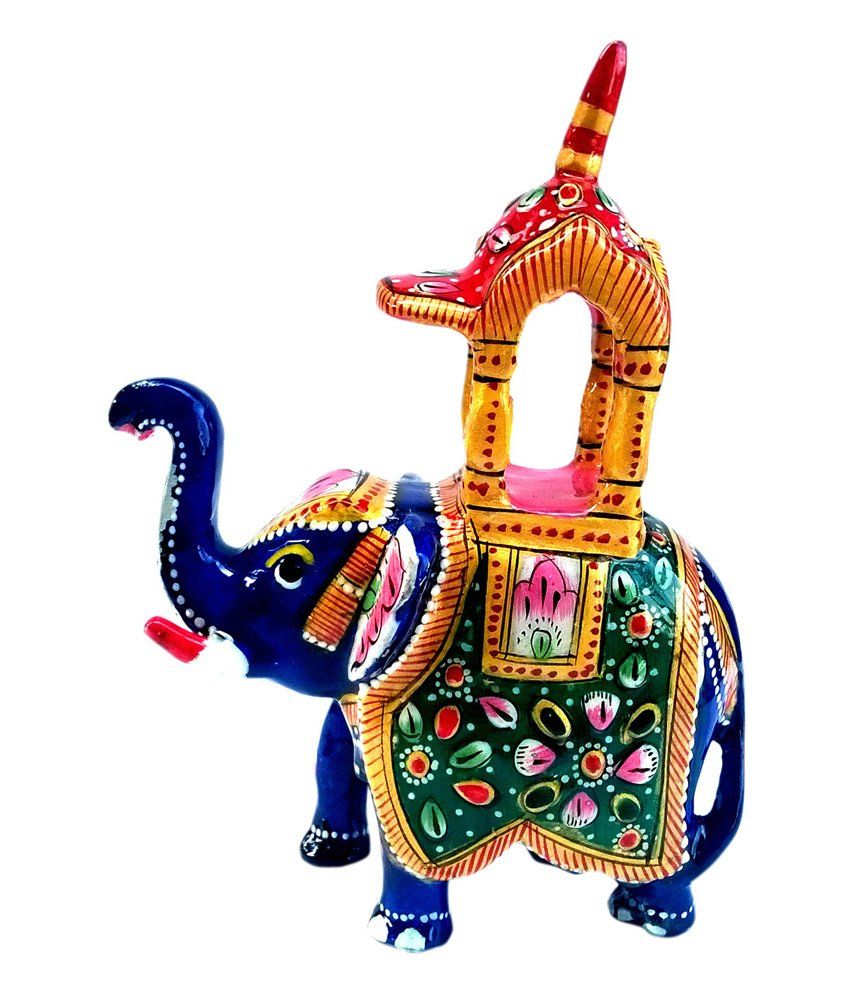 RK Handicraft Royal Blue Elephant Metal Meenakari Work Showpiece: Buy ...