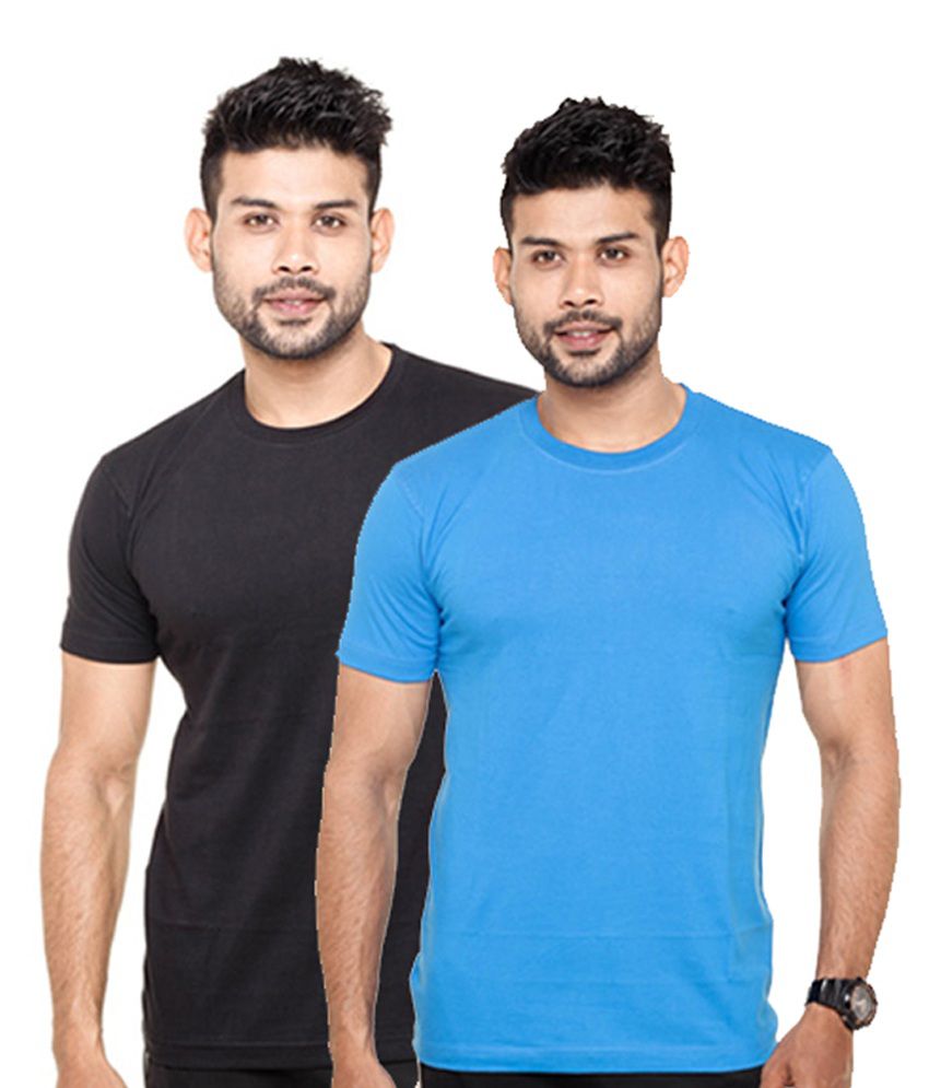     			Fleximaa Black & Royal Blue Round Neck T-Shirts (Pack of 2)