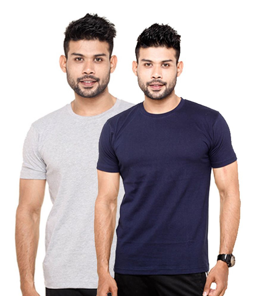     			Fleximaa Navy Blue & Gray Round Neck T-Shirts (Pack of 2)