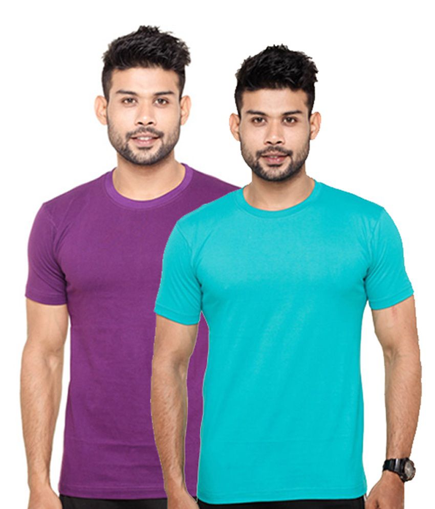     			Fleximaa Round Neck T-Shirts Turquoise & Purple (Pack of 2)