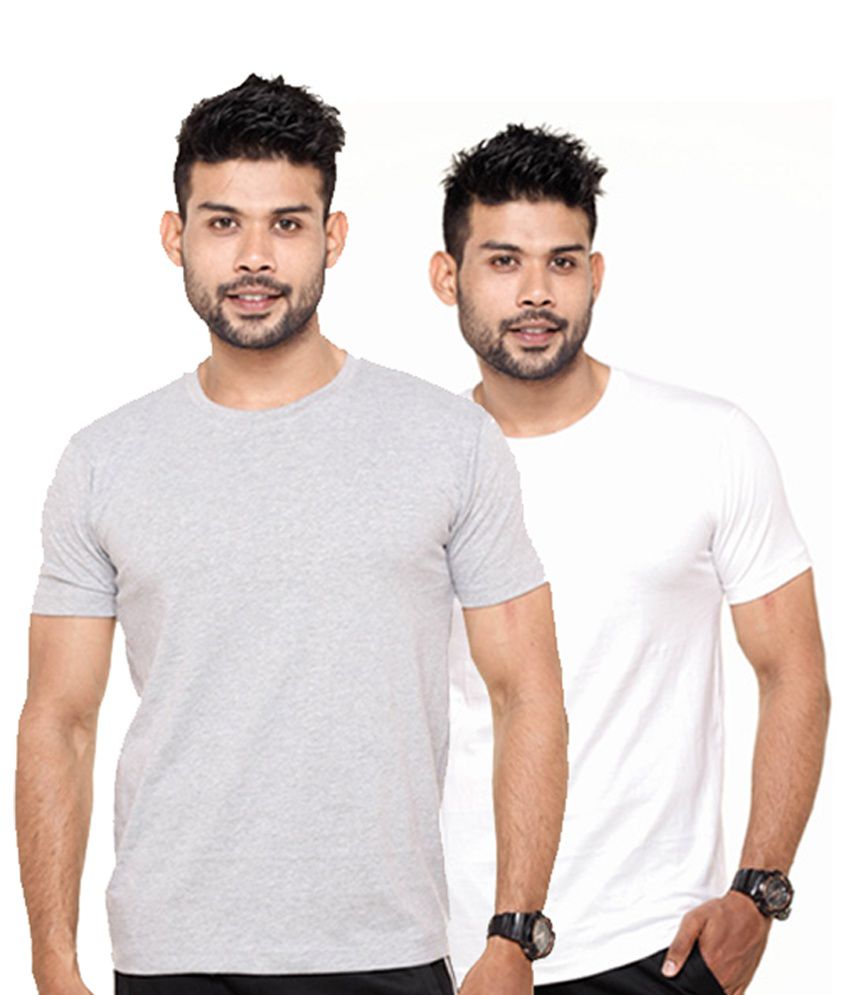    			Fleximaa White & Gray Round Neck T-Shirts (Pack of 2)