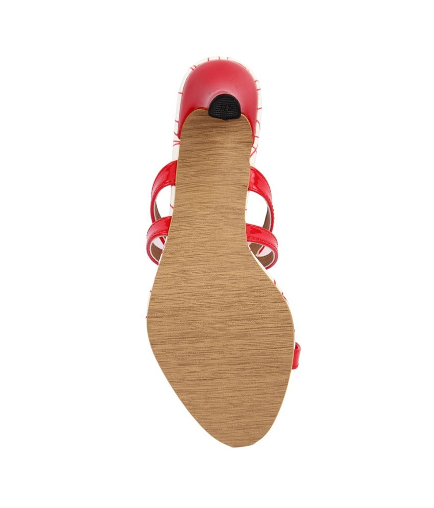 Curiozz Red Leather Medium Heel Sandals Price in India- Buy Curiozz Red Leather Medium Heel 