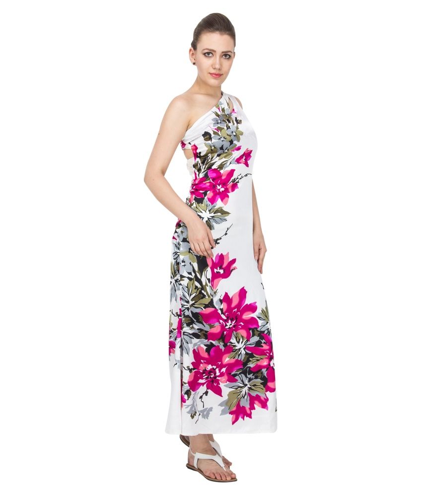 Vodka Fashion India White Printed Satin Maxi Dress For Women - Buy ...