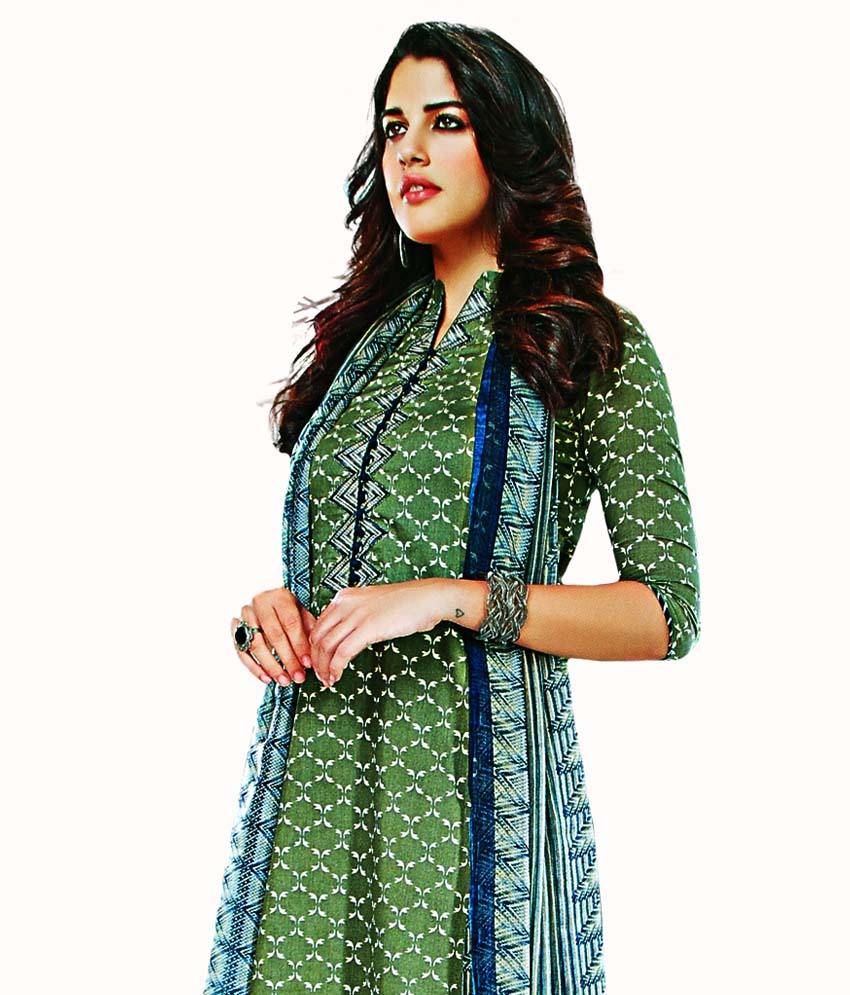 Mansi Fabrics Green Cotton Printed Dress Material Buy Mansi Fabrics