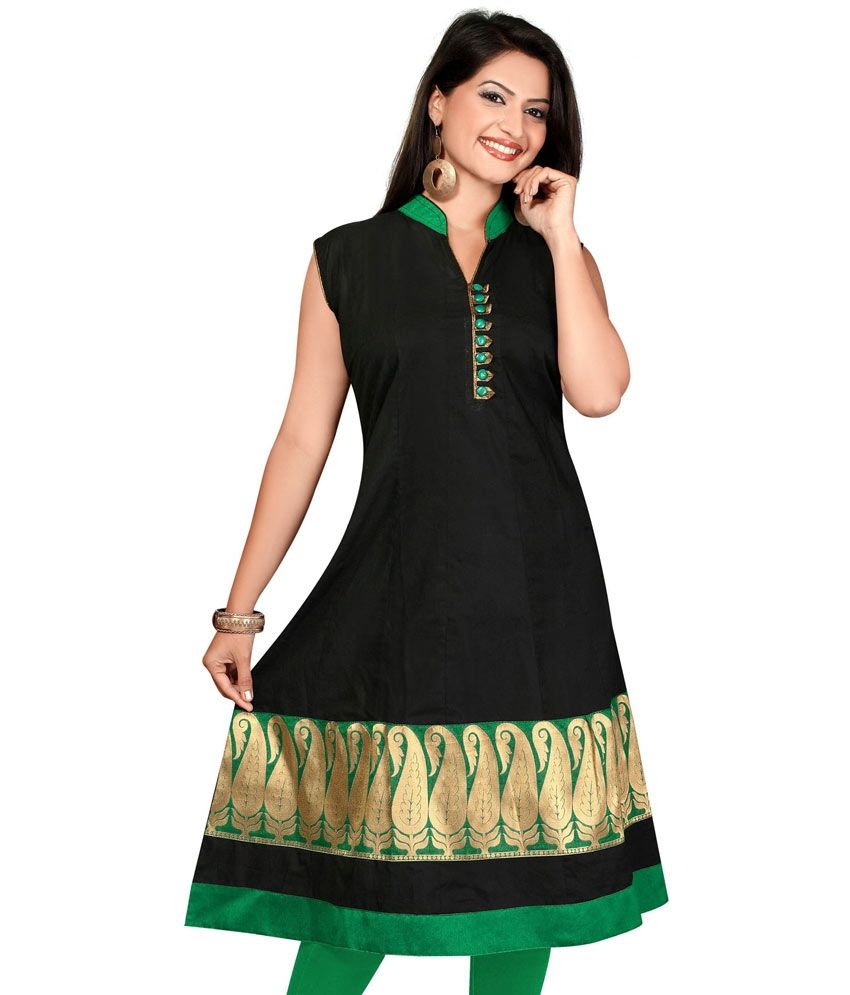 Sthri Black Short Sleeve Umbrella Type Cotton KurtiP4 Buy Sthri