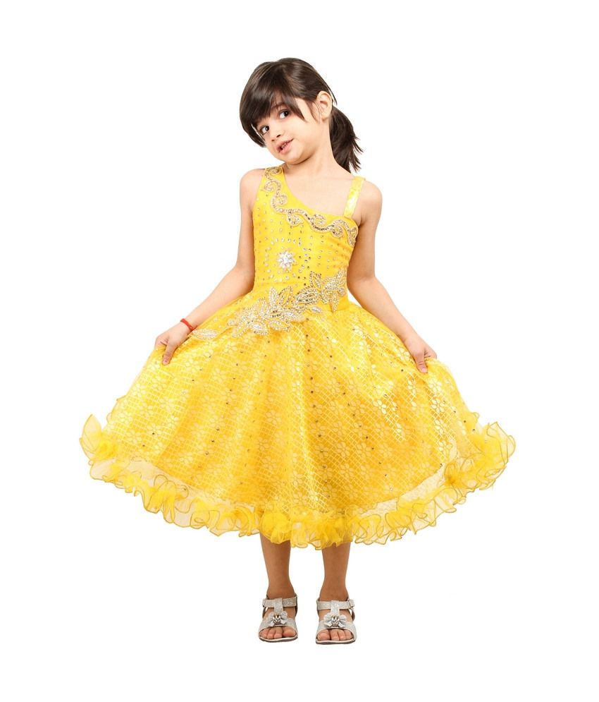 Tiny Toon Sleeveless Yellow Color Party Wear Dresses For