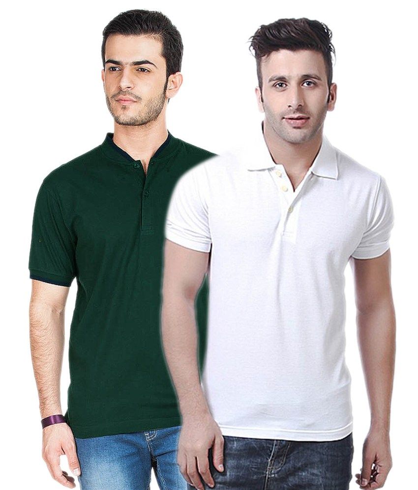     			Concepts Cotton Blend Polo T-shirts Green & White (Pack Of 2)