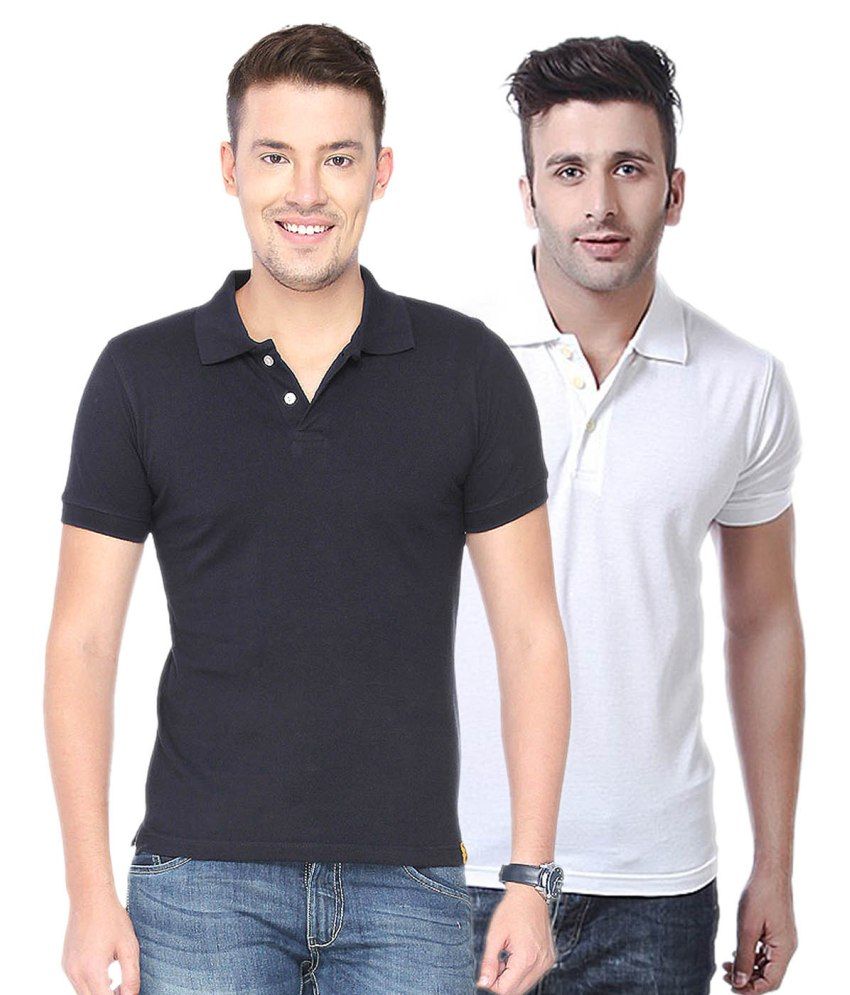     			Concepts Cotton Blend Polo T-shirts White & Black (Pack Of 2)