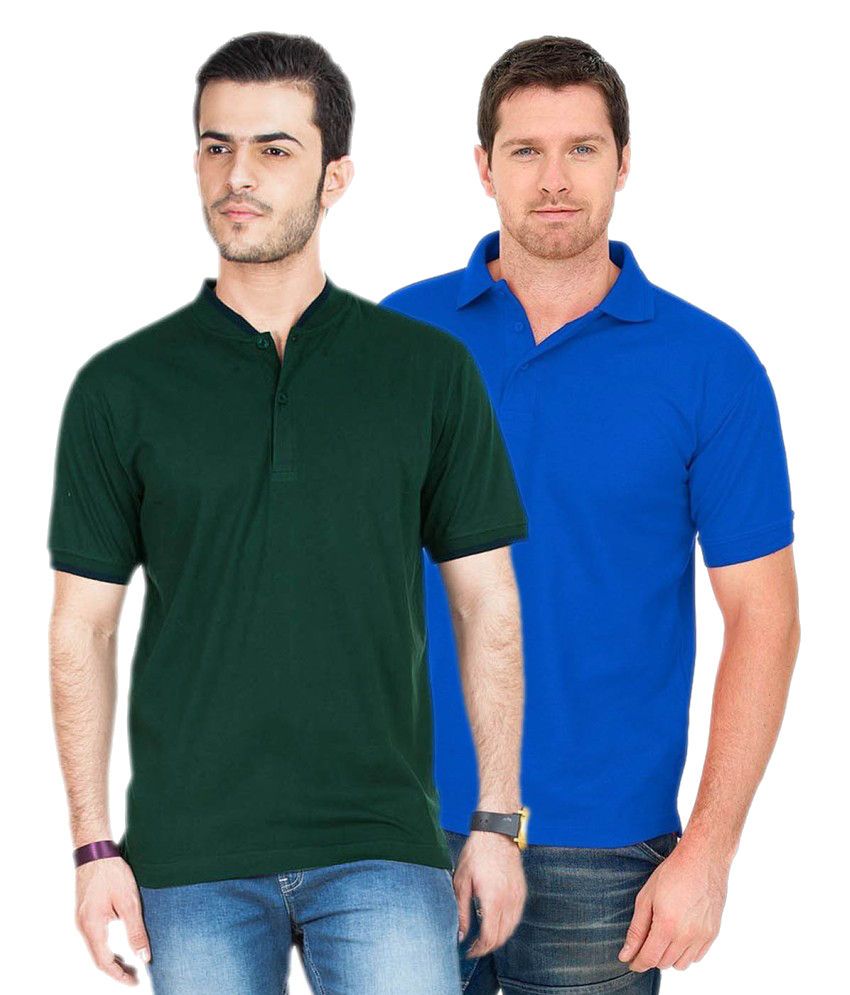     			Concepts Cotton Blend Polo T-shirts Green & Blue (Pack Of 2)