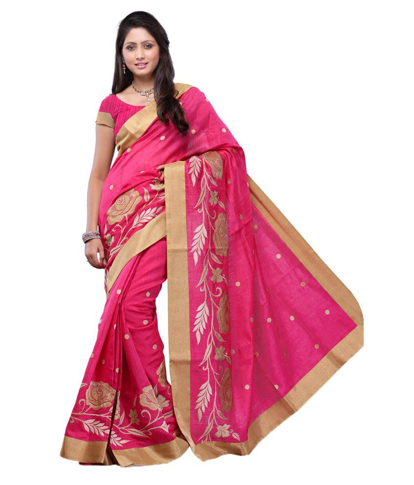 Meghdoot Onion Color Spun Silk Embroidered Saree With Blouse Piece ...