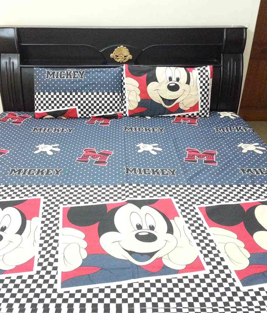 Kaksh Mickey Mouse Double Bed Sheet with 2 Pillow Covers Buy Kaksh