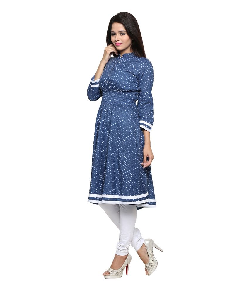 Vivo Moda Blue Polka Dot Anarkali Long Cotton Kurti - Buy ...