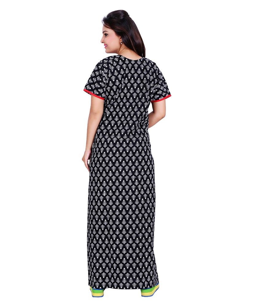 printed nighty with lace - Night Dresses - Sleepwear