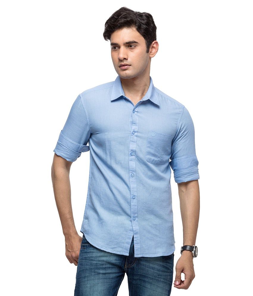 Laven Blue Linen Blend Slim Fit Full Sleeve Casual Shirt - Buy Laven ...