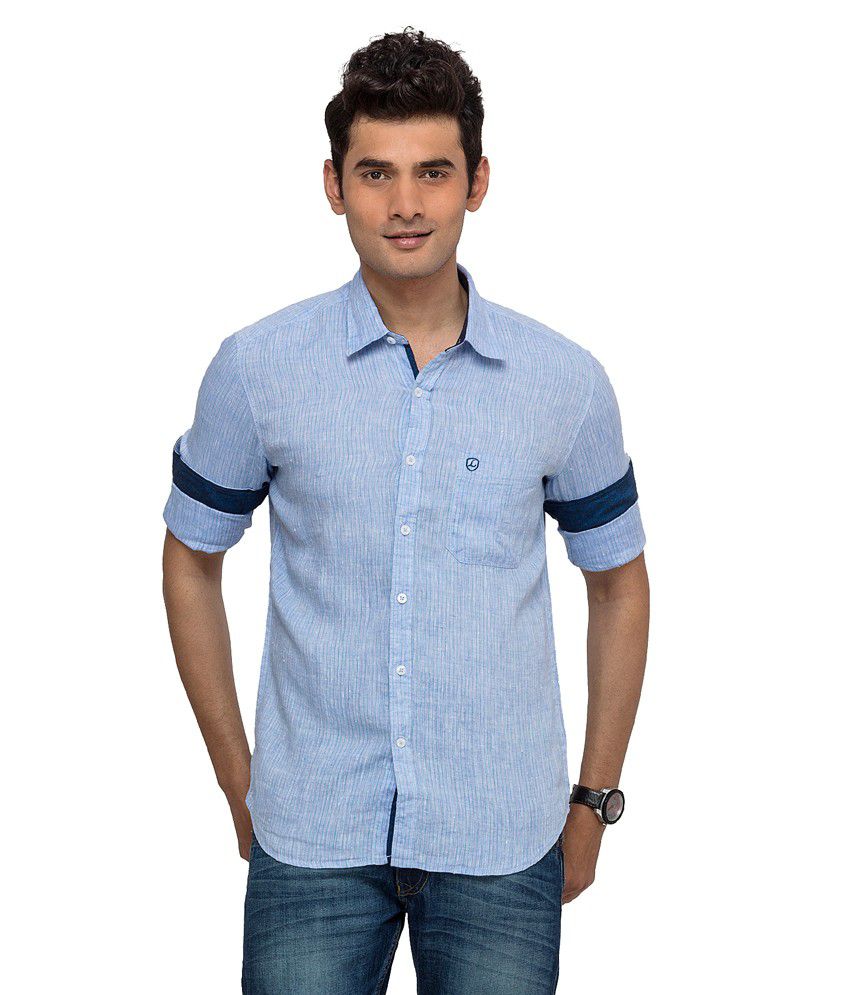 Laven Blue Linen Slim Fit Full Sleeve Casual Shirt - Buy Laven Blue ...