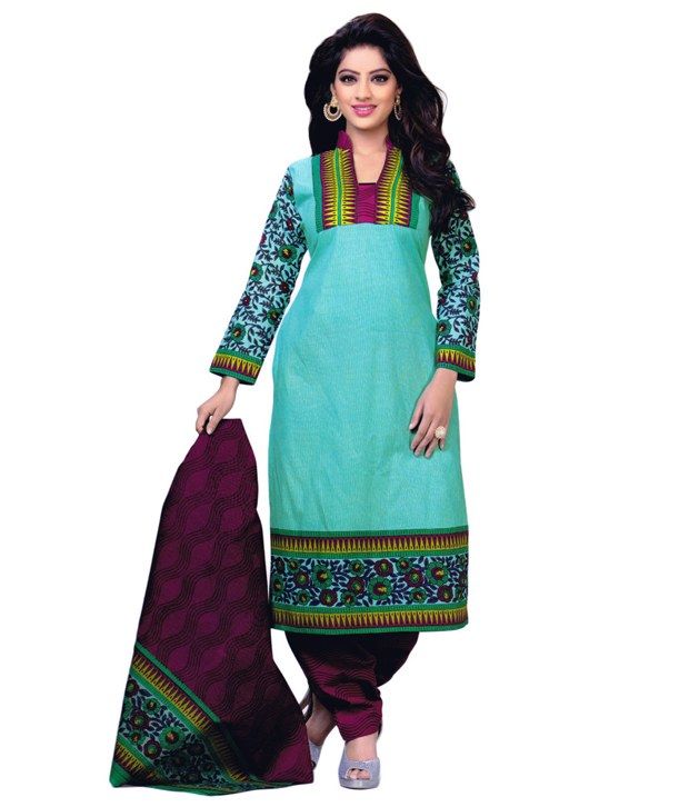 Shree Ganesh Blue Cotton Printed Dress Material - Buy Shree Ganesh Blue Cotton Printed Dress 