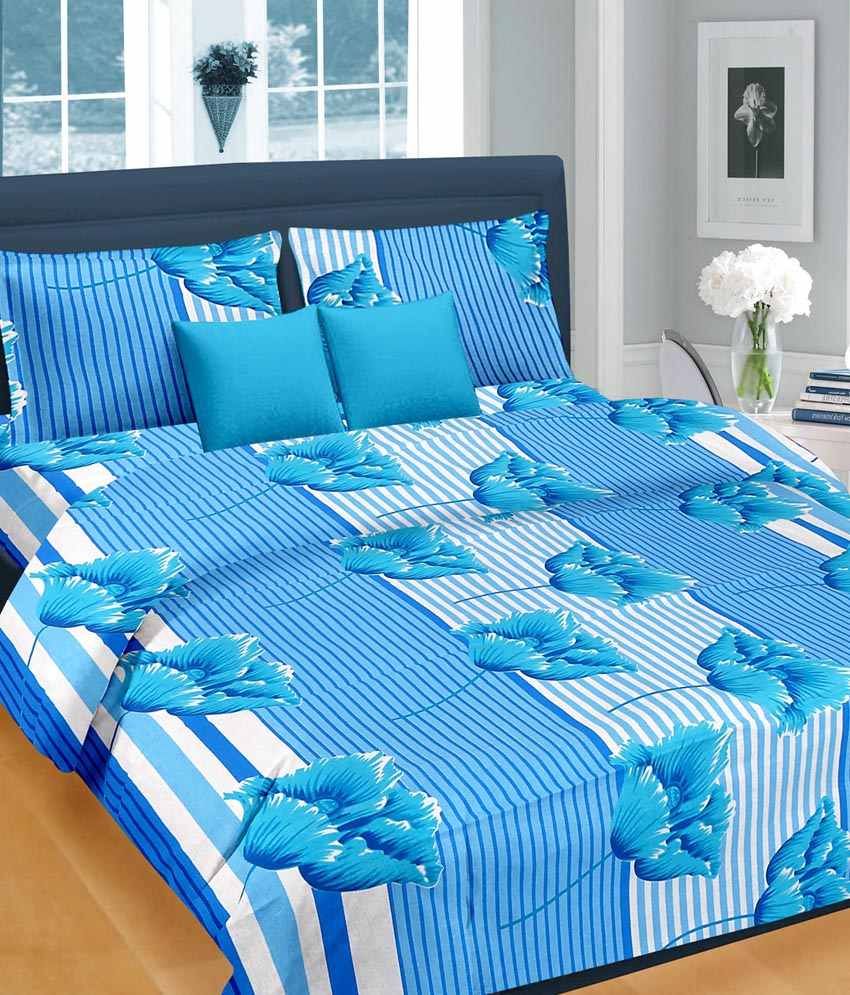 Cortina Premium Double Bed Sheet with 2 Pillow Covers Blue Buy