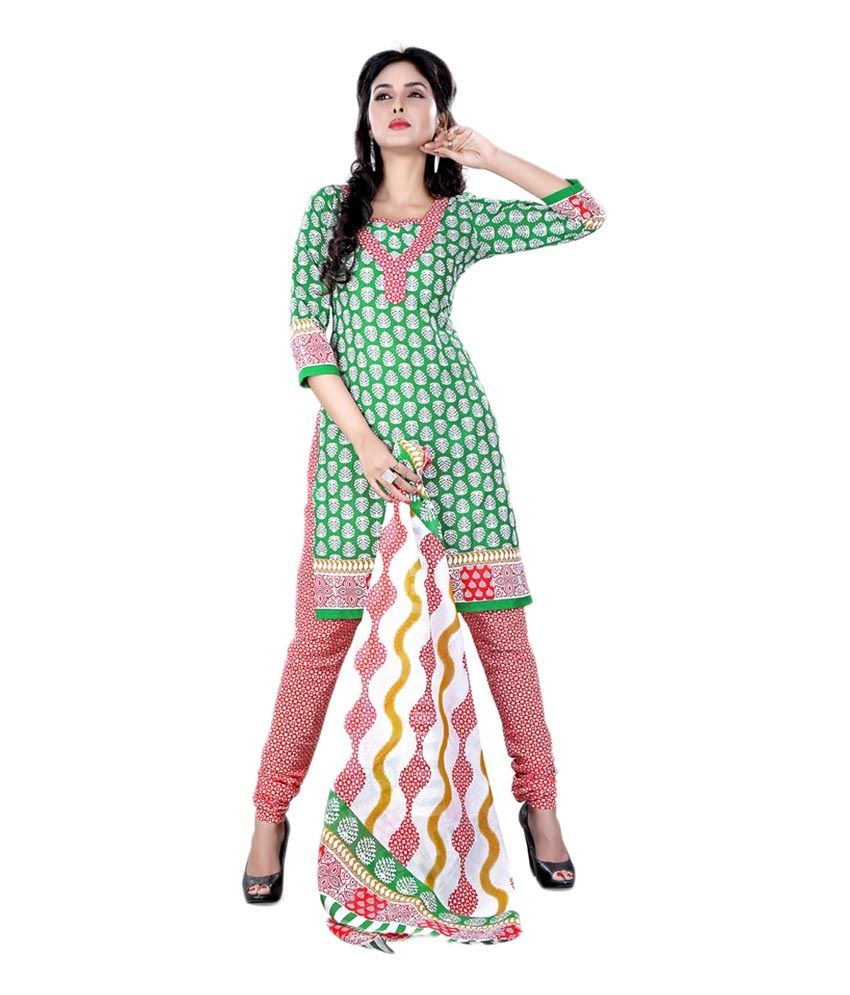 Green - Merino Wool Plain 3pc Unstitched Dress Material with Block Print Patch 03