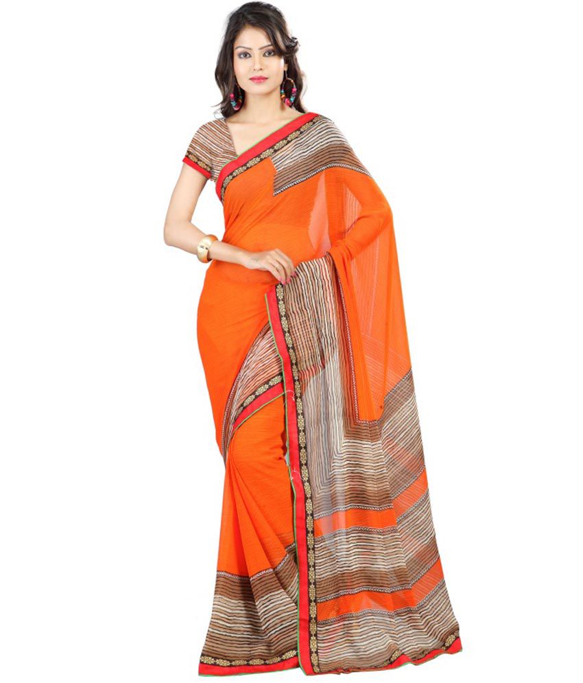 Virendra Tiwari Orange Pure Georgette Embroidered Saree With Blouse ...
