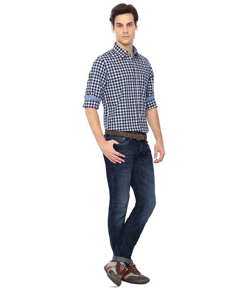 allen solly blue check shirt