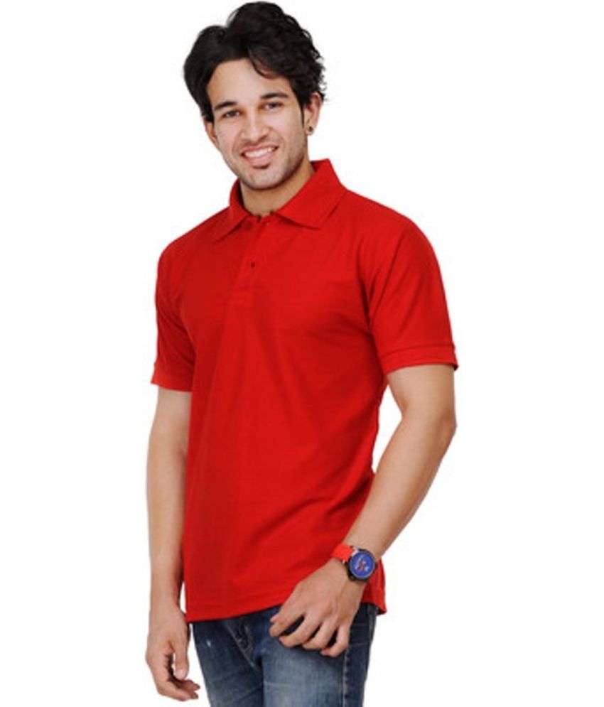 D2nine Red Cotton Half Sleeve Polo T-Shirts For Men - Buy D2nine Red ...